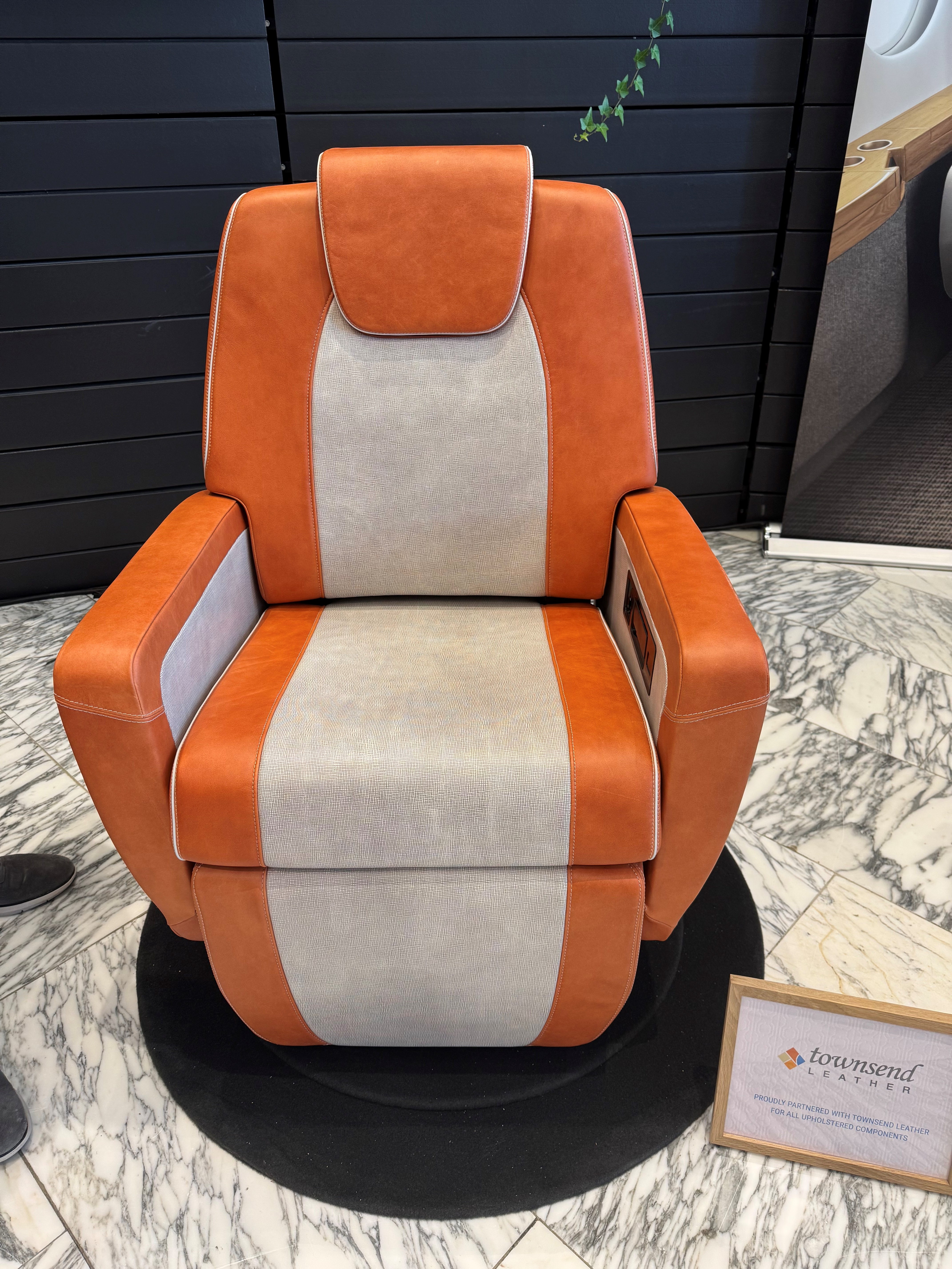 Aircraft Seat made by RCO Engineering with Townsend Leather
